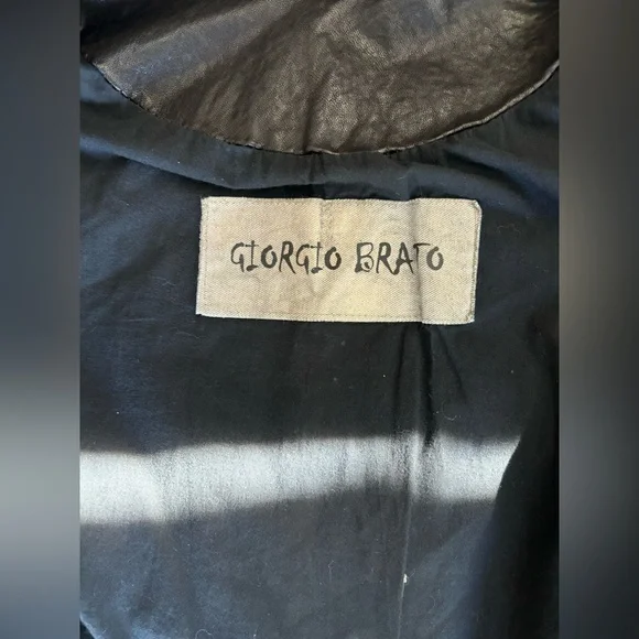 Giorgio Brato Black Leather Bomber Jacket, lightly worn, Size Medium Mens
